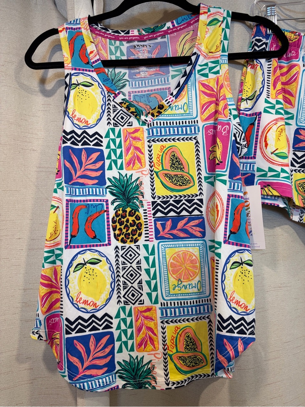 Joyspun Tropical Fruit Print Tank & Shorts PJ set - Picture 2 of 16